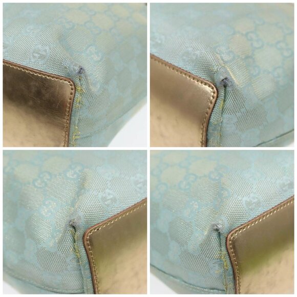 GUCCI GG Canvas Tote Bag Light Blue Gold 002 1099 Auth 90172 - Picture 14 of 16